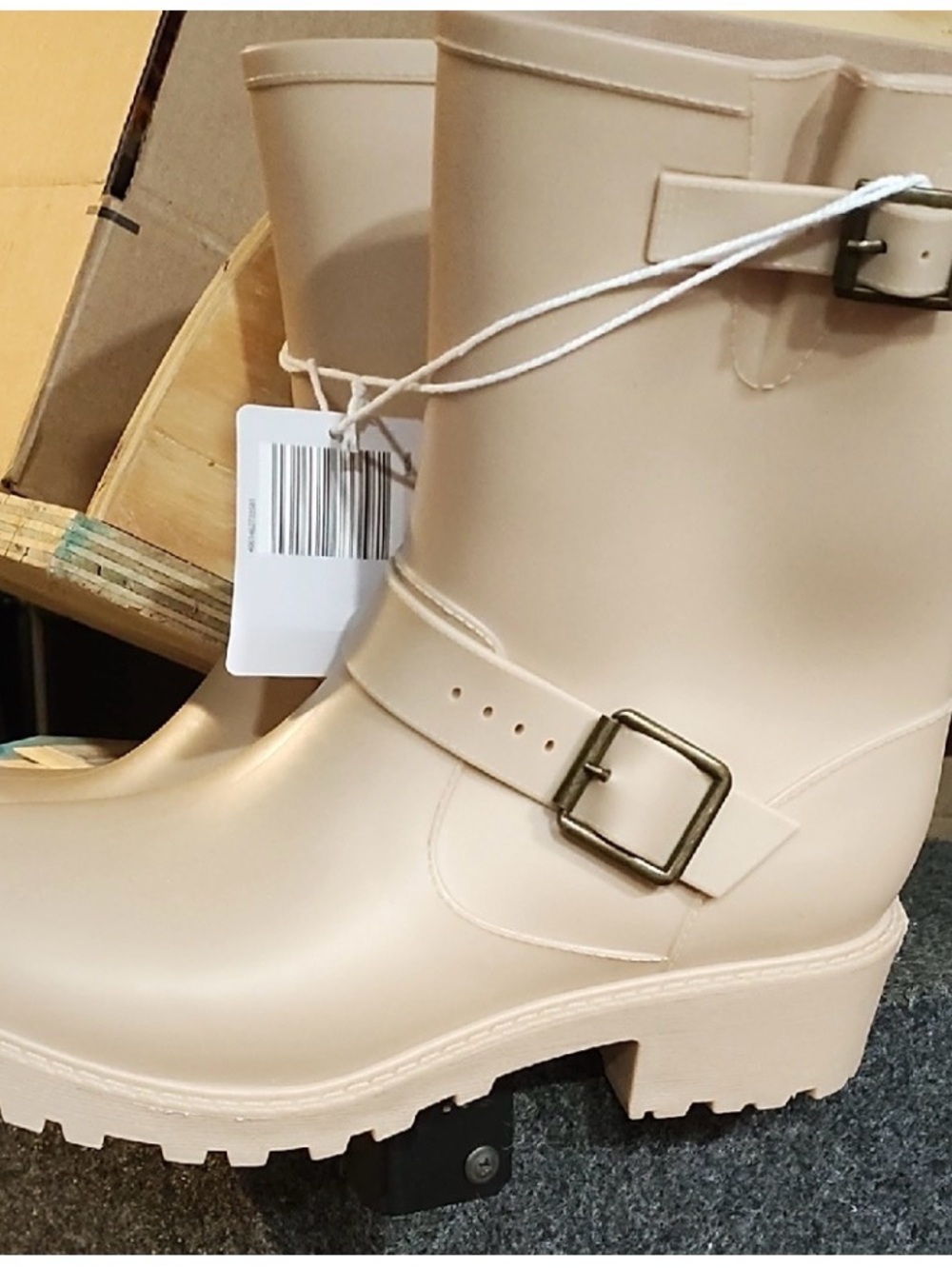 Serra Beige Short Rain Boots with Buckle
